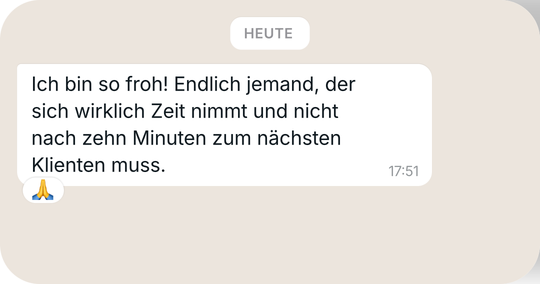 Nachricht von Elisabeth M.: Sie freut sich, dass Barbara sich wirklich Zeit für sie nimmt.